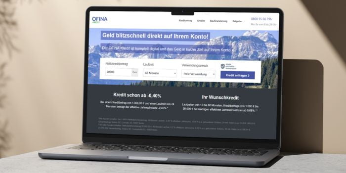 Laptop mit Ofina Kredit-Webseite,