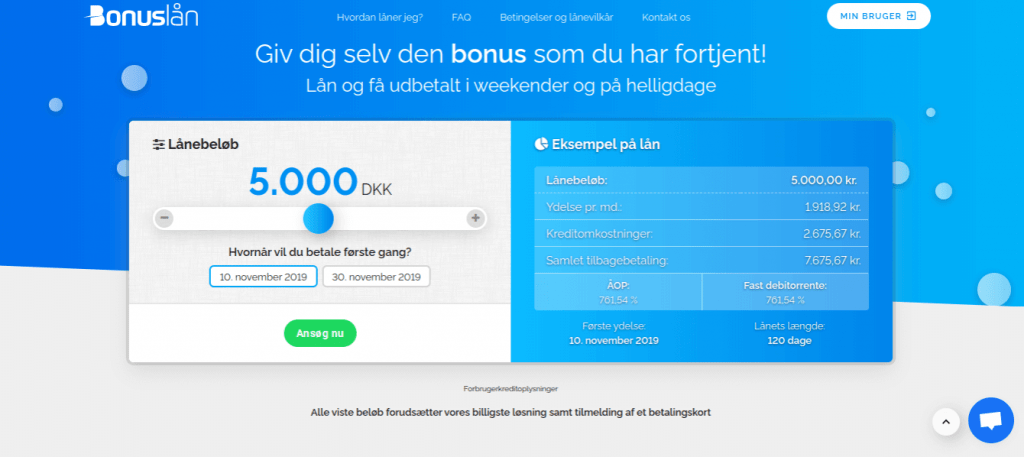 Anmeldelse af Bonuslån | Man skal vælge kredittens beløb.