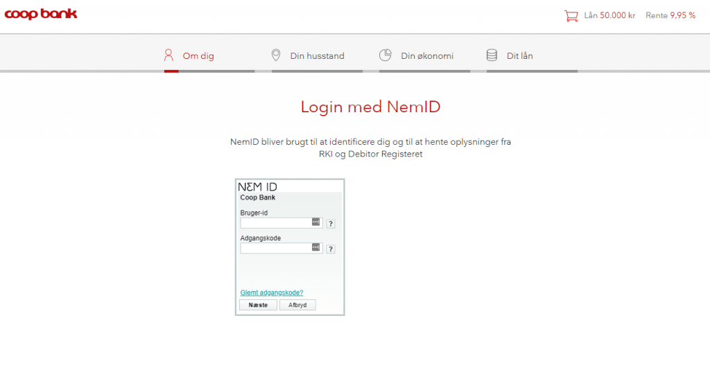 Anmeldelse af Coop Bank | Her skulle jeg logge ind med NemID.