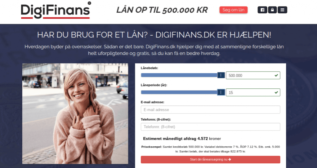 Anmeldelse af DigiFinans | Man skal vælge lånebeløb og låneperiode.