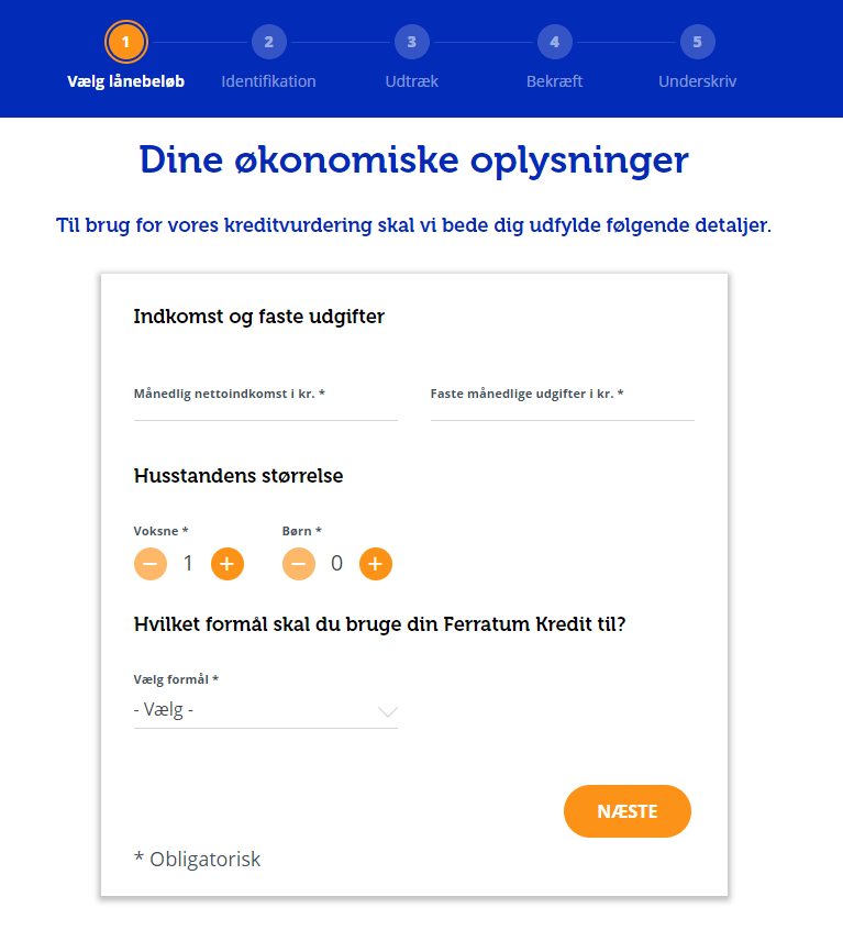 Man skal her angive økonomiske oplysninger.