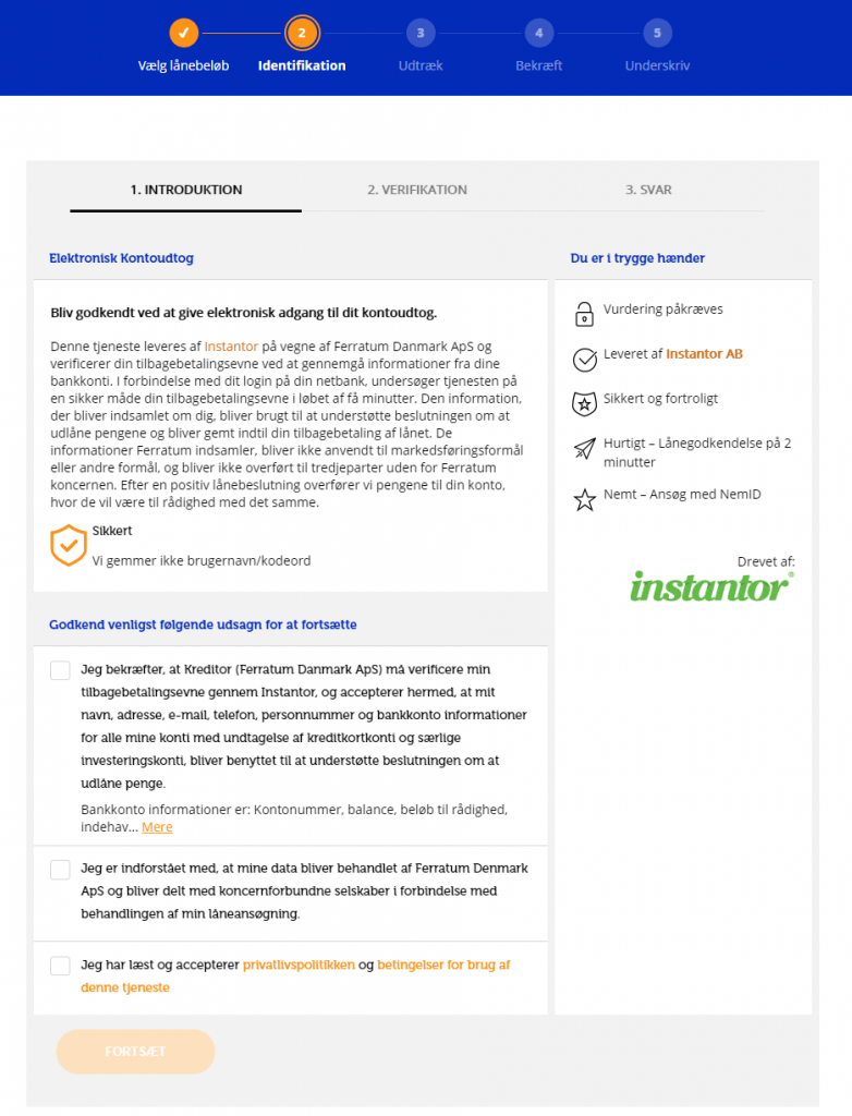 Man skal her give elektronisk adgang til sine kontoudtog.