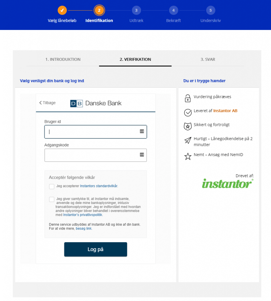 Man skal her logge på sin egen bank.