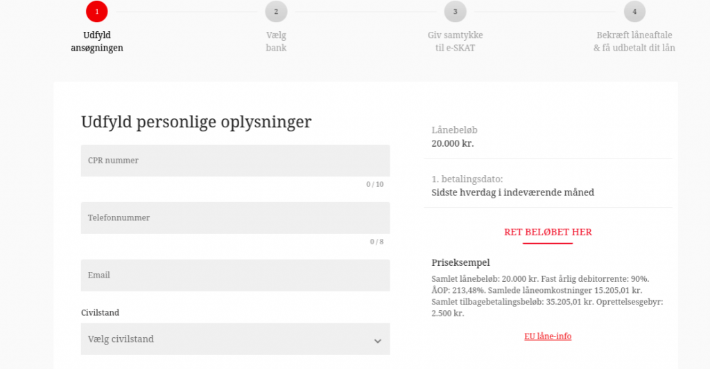 Anmeldelse af Folkelånet | Man skal her i gang med at udfylde ansøgningen.