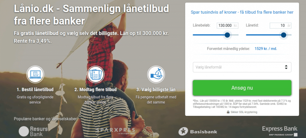 Anmeldelse af Lånio | Man skal vælge lånebeløb, løbetid og låneformål.