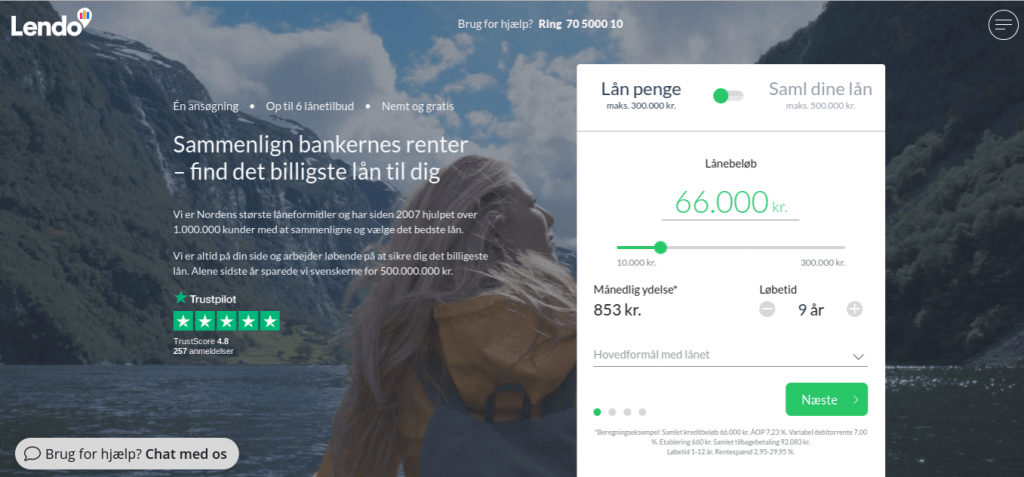 Anmeldelse af Lendo | Man skal vælge lånebeløb og løbetid.
