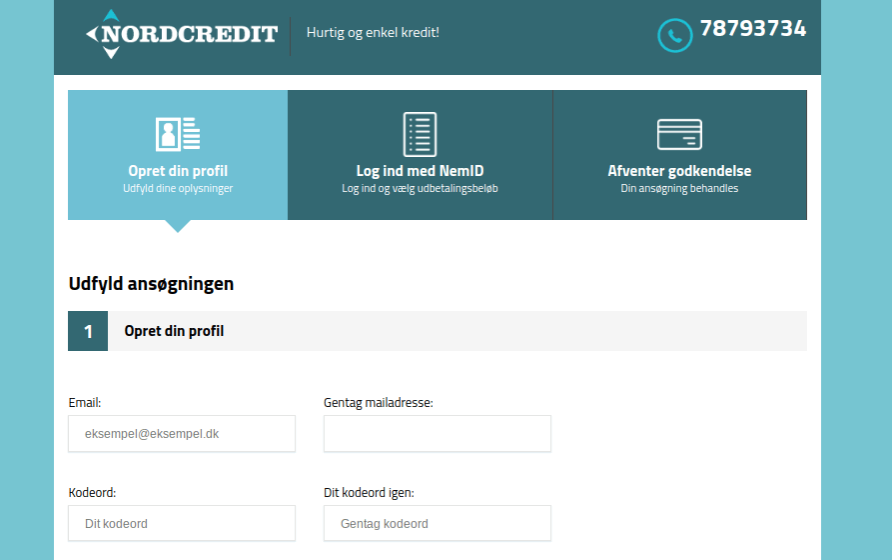 Anmeldelse af NordCredit | Man skal oprette en profil.