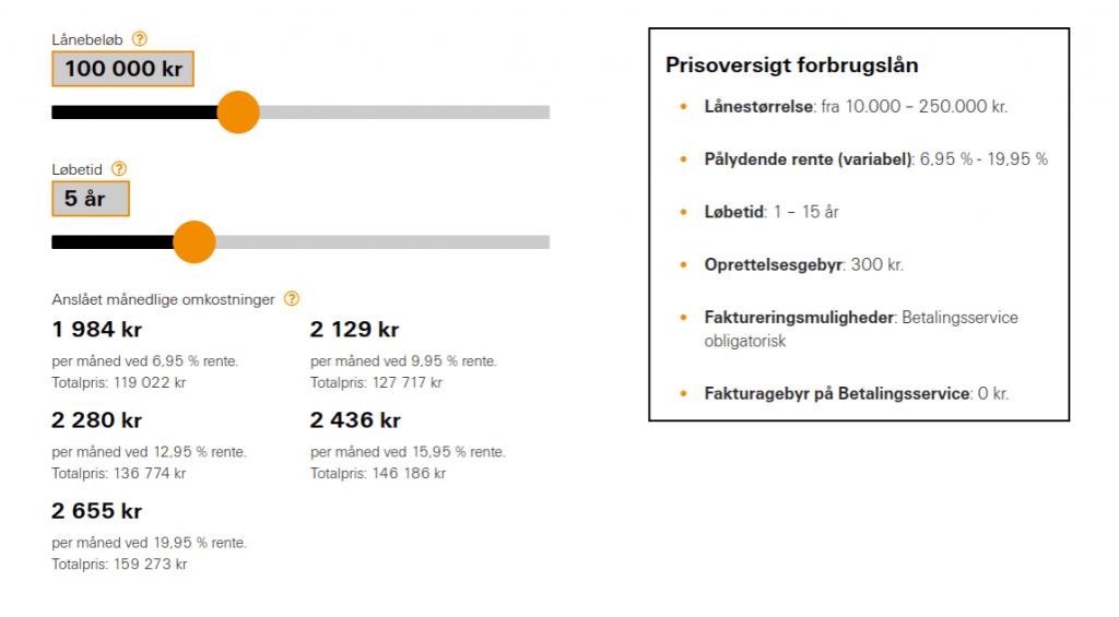 Anmeldelse af re:member | Her skal man vælge lånets beløb og løbetid.