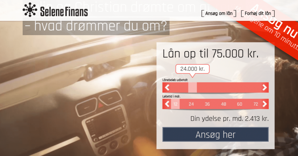 Her skal man vælge lånebeløb og løbetid.