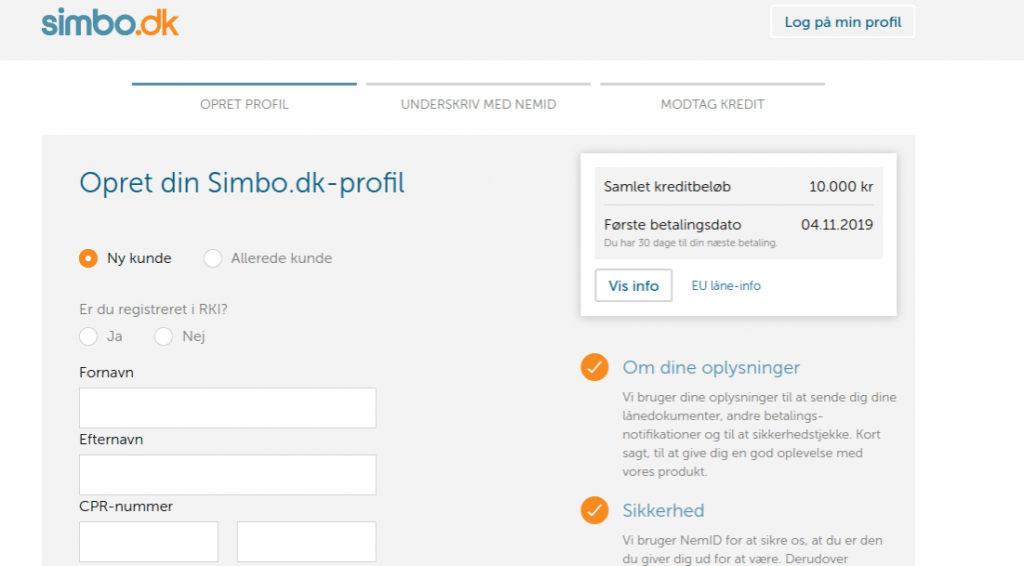 Anmeldelse af Simbo | Man skal her oprette sin Simbo-profil.