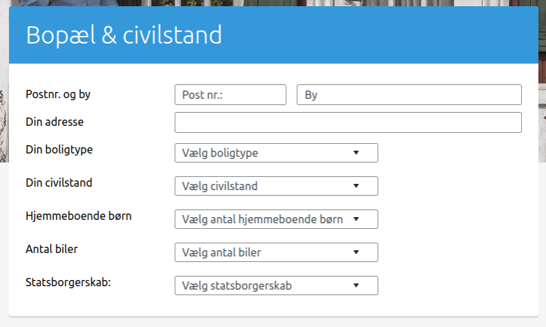 Anmeldelse af Spargo Finans | Man skal svare på spørgsmål relateret til bopæl og civilstand.