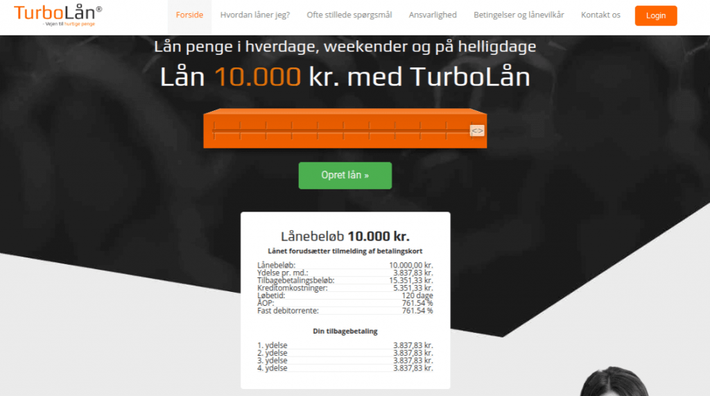 Anmeldelse af TurboLån | Man skal vælge lånebeløb og får her overblik over lånet.