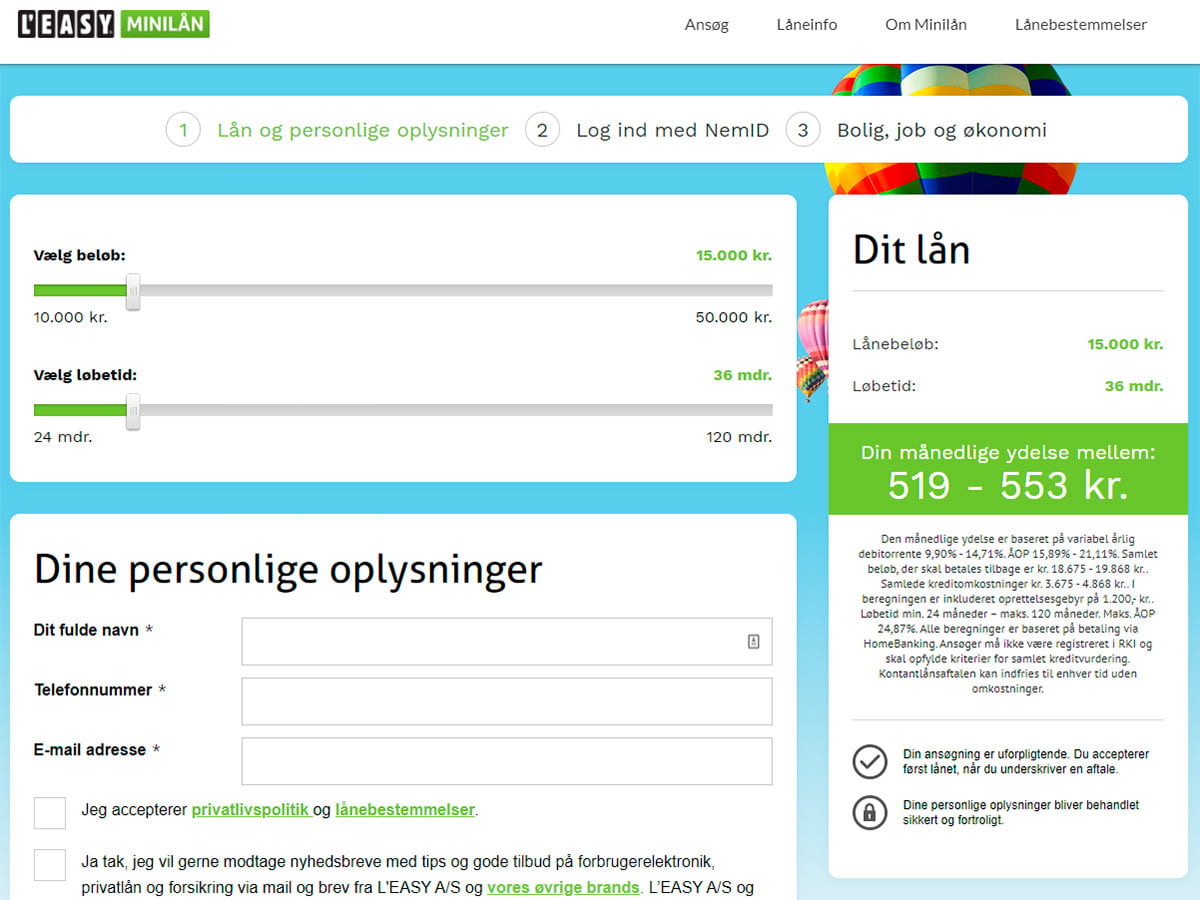 L’EASY Minilån personlige oplysninger