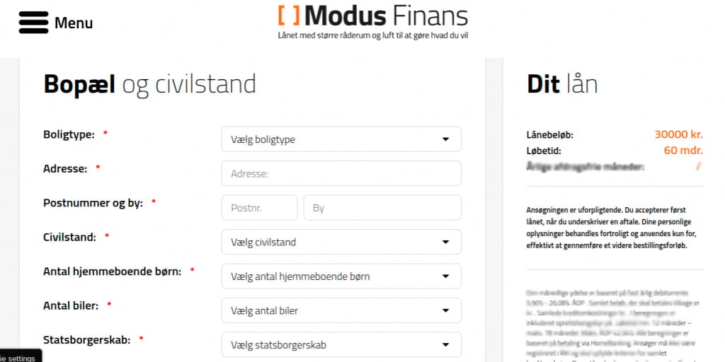 Modus Finans bopæl og civilstand