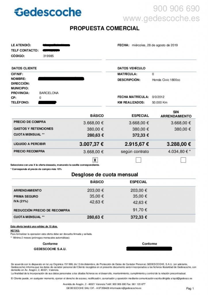 Propuesta comercial de Gedescoche