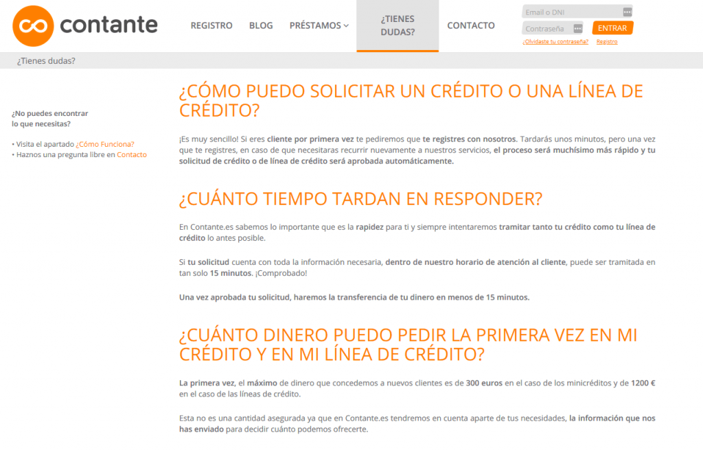 Formulario de registro en Contante