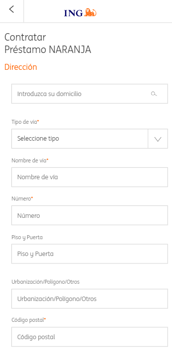 Dirección en el formulario ING