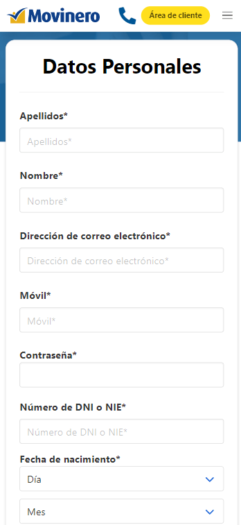 Datos personales Movinero