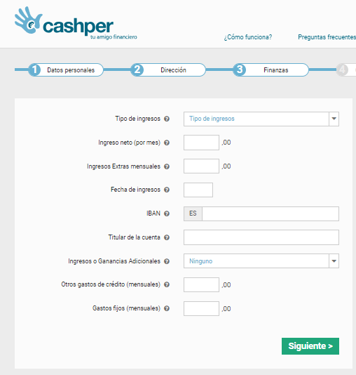 Cashper datos solicitados