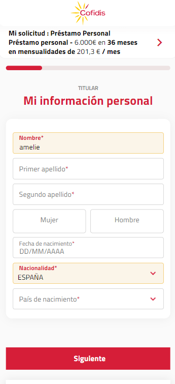 Formulario Cofidis