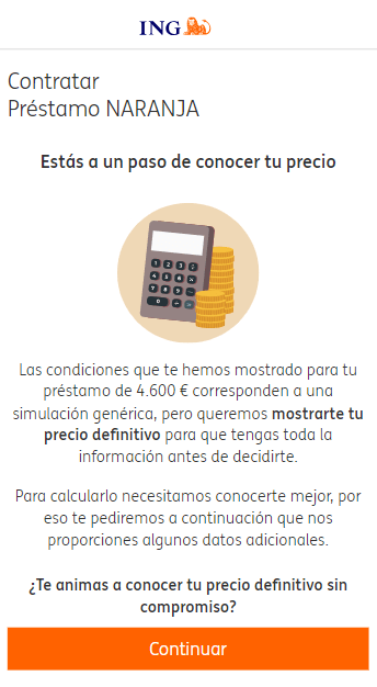 precio del préstamo ING