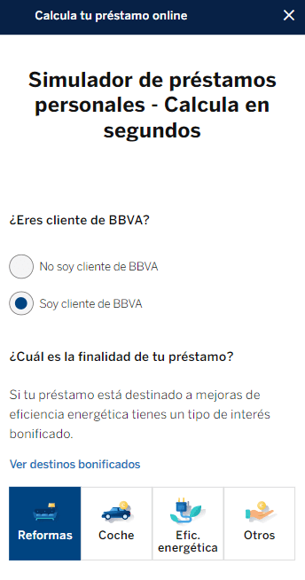 Simulador préstamos BBVA