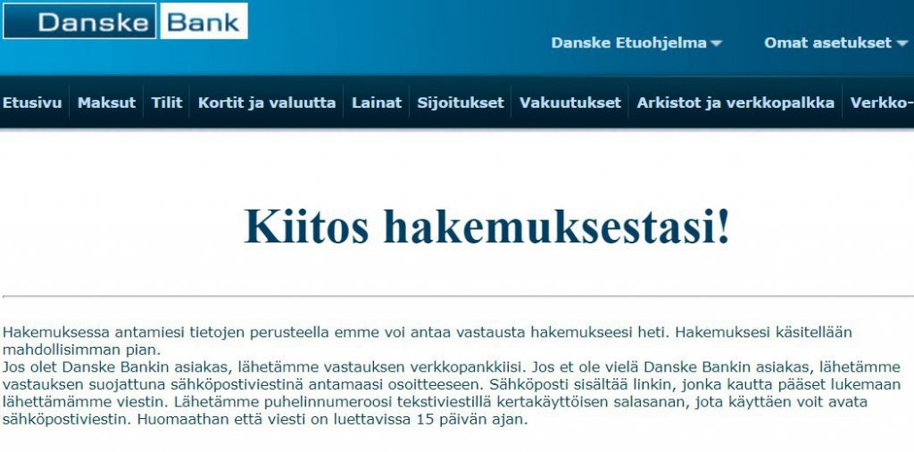 Danske Bank lainahakemuksen käsittely