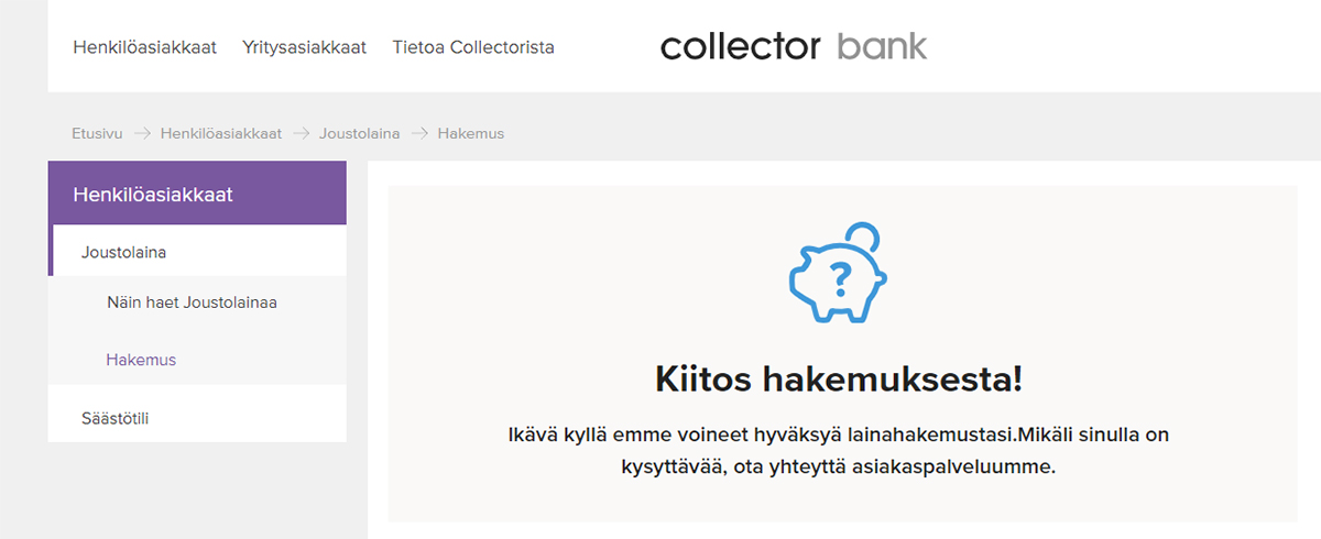 Kokemus Collector Bankista | Ei myöntänyt lainaa