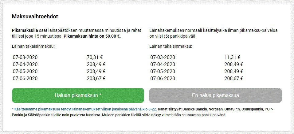 Lainasto maksuvaihtoehdot