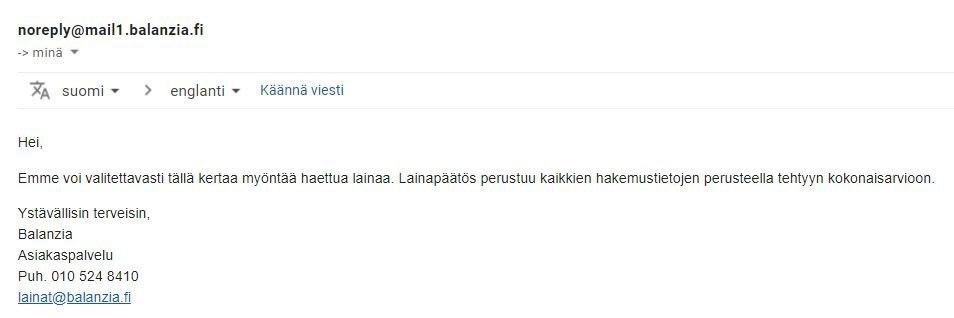 Balanzian hylätty lainatarjous