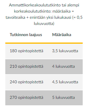 Ammattikorkeakoulutukinnon laajuus ja määräaika