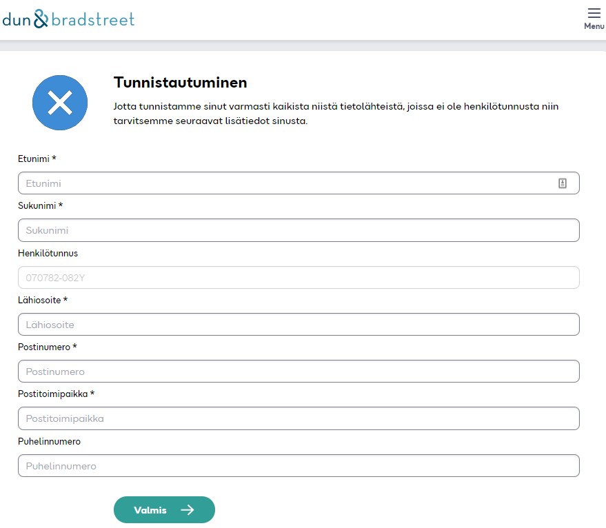 Dun & Bradstreet luottotietojen tarkistus