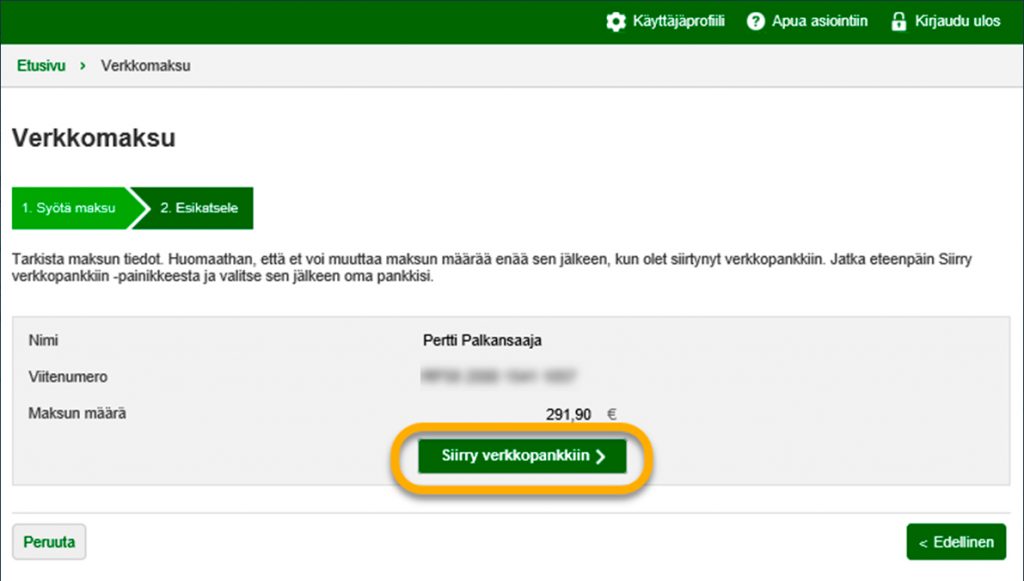 Jäännösveron maksaminen omassa verkkopankissa