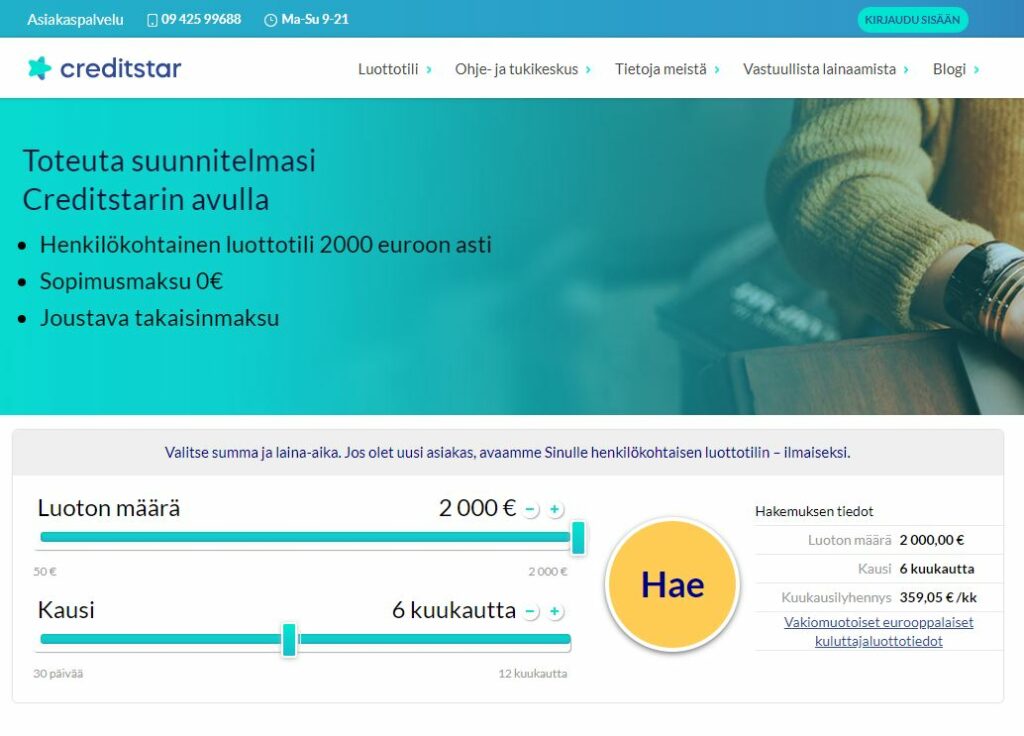 Creditstar verkkosivut