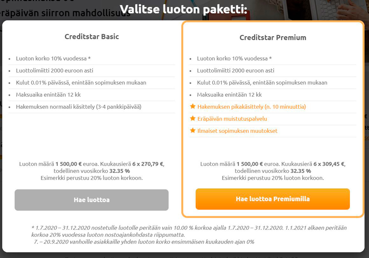 Creditstar Basic ja Creditstar Premium