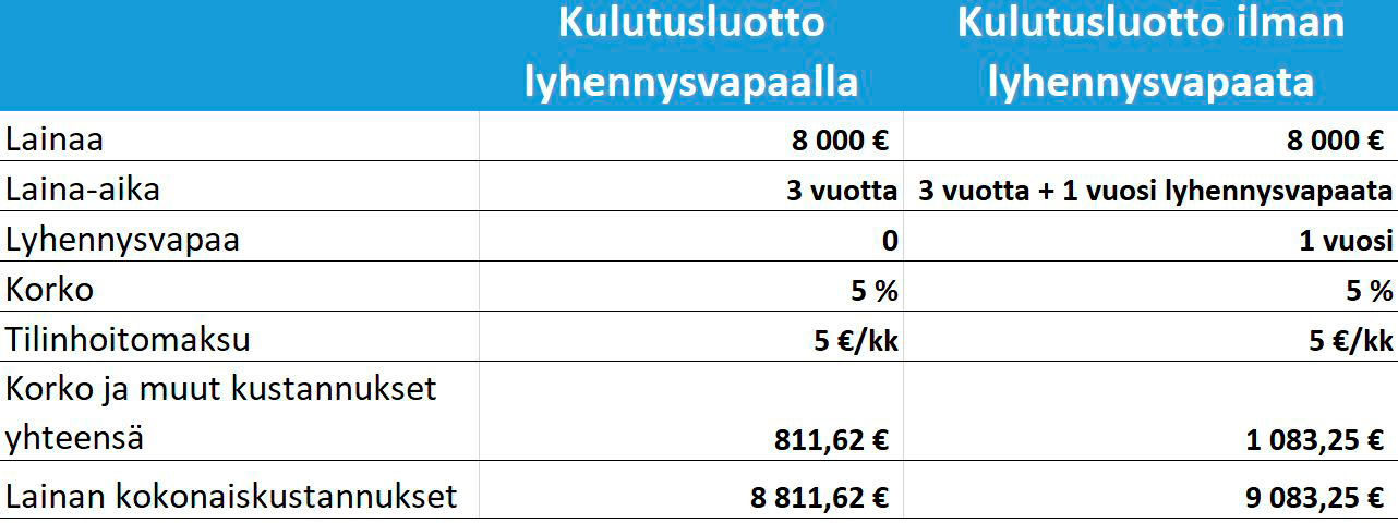 Kulutusluotto ja lyhennysvapaa