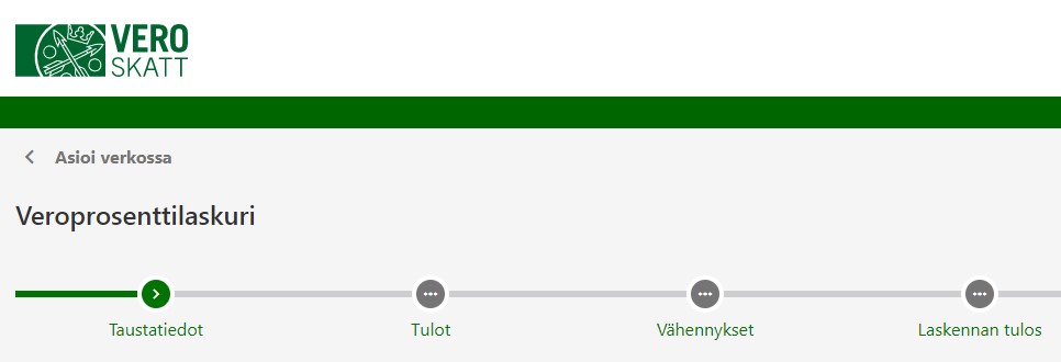 Verottajan veroprosenttilaskuri netissä sisältää monta vaihetta.