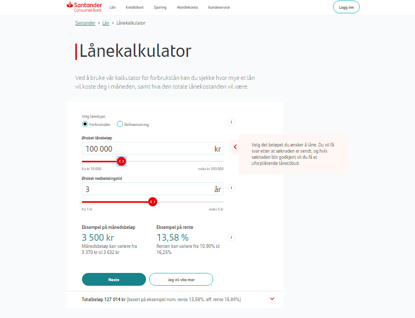 Santander Lånekalkulator