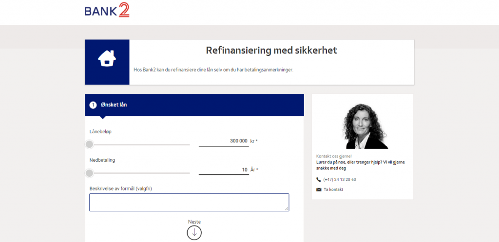 Her velger du lånebeløp og nedbetalingstid.