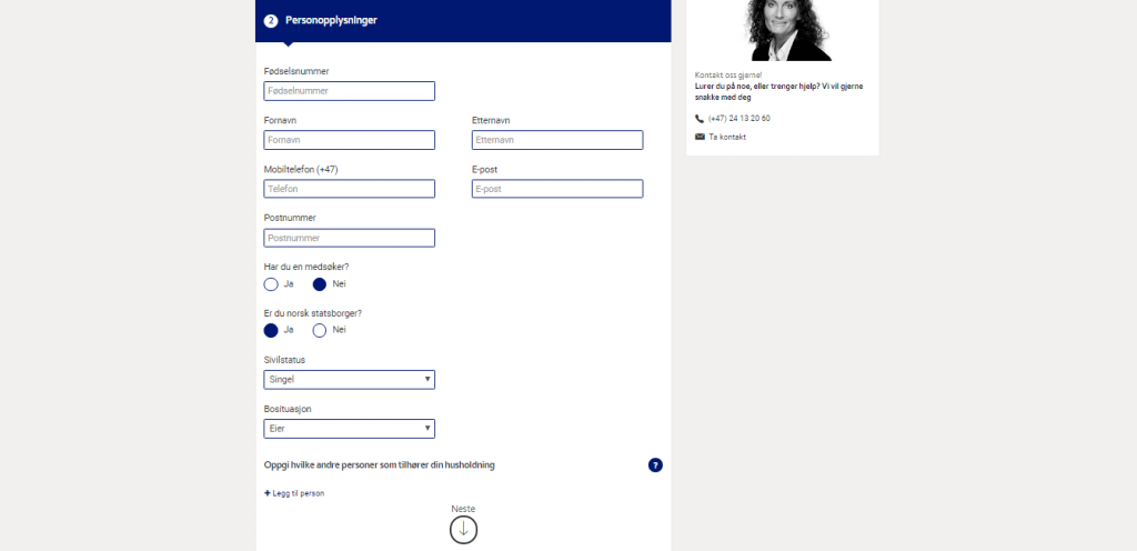 Her skal du oppgi personopplysninger, sivilstatus og boforhold.