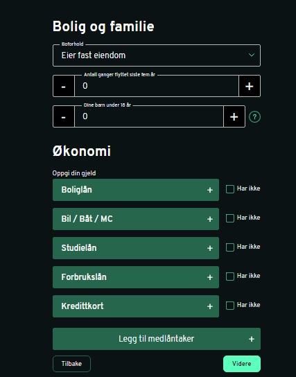 Anmeldelse av BRAbank | Her må du oppgi bolig og familie.