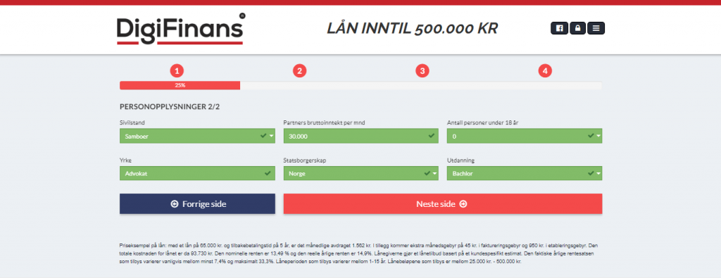 Anmeldelse av DigiFinans | Her oppgir du flere personopplysninger som sivilstand og yrke.