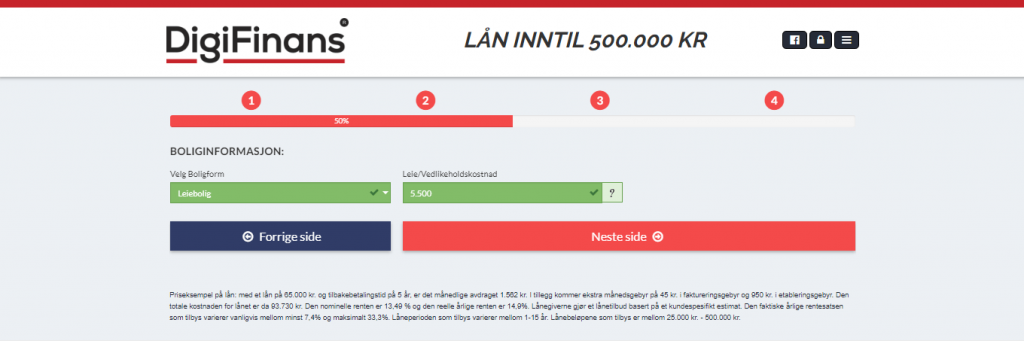 Anmeldelse av DigiFinans | Her oppgir du boforhold.