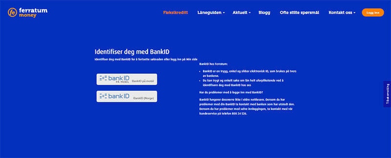 Ferratum registrerer du deg med BankID