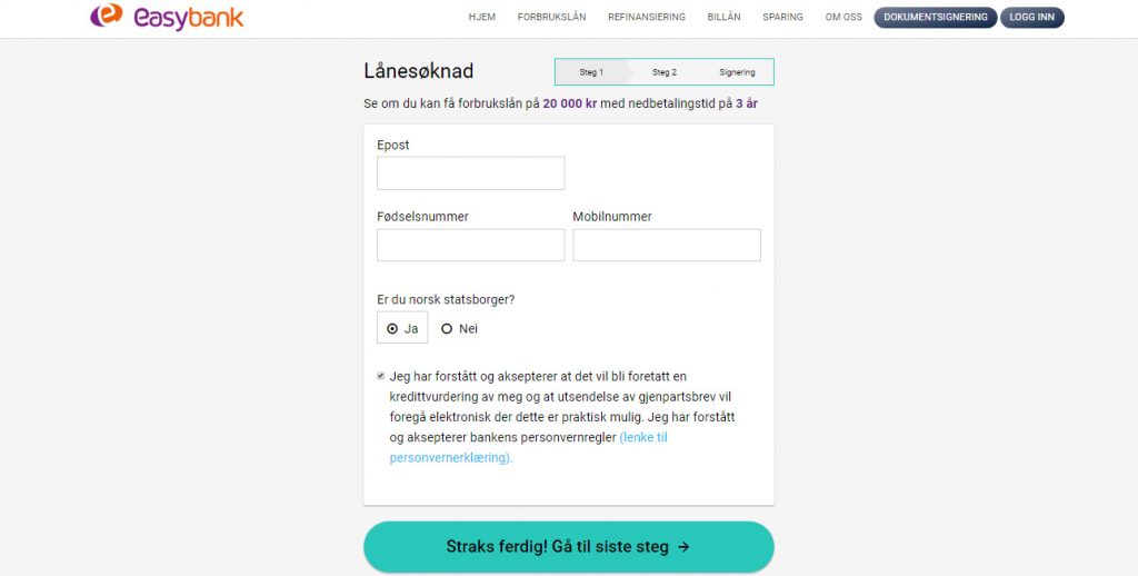 Lånesøknad Easybank