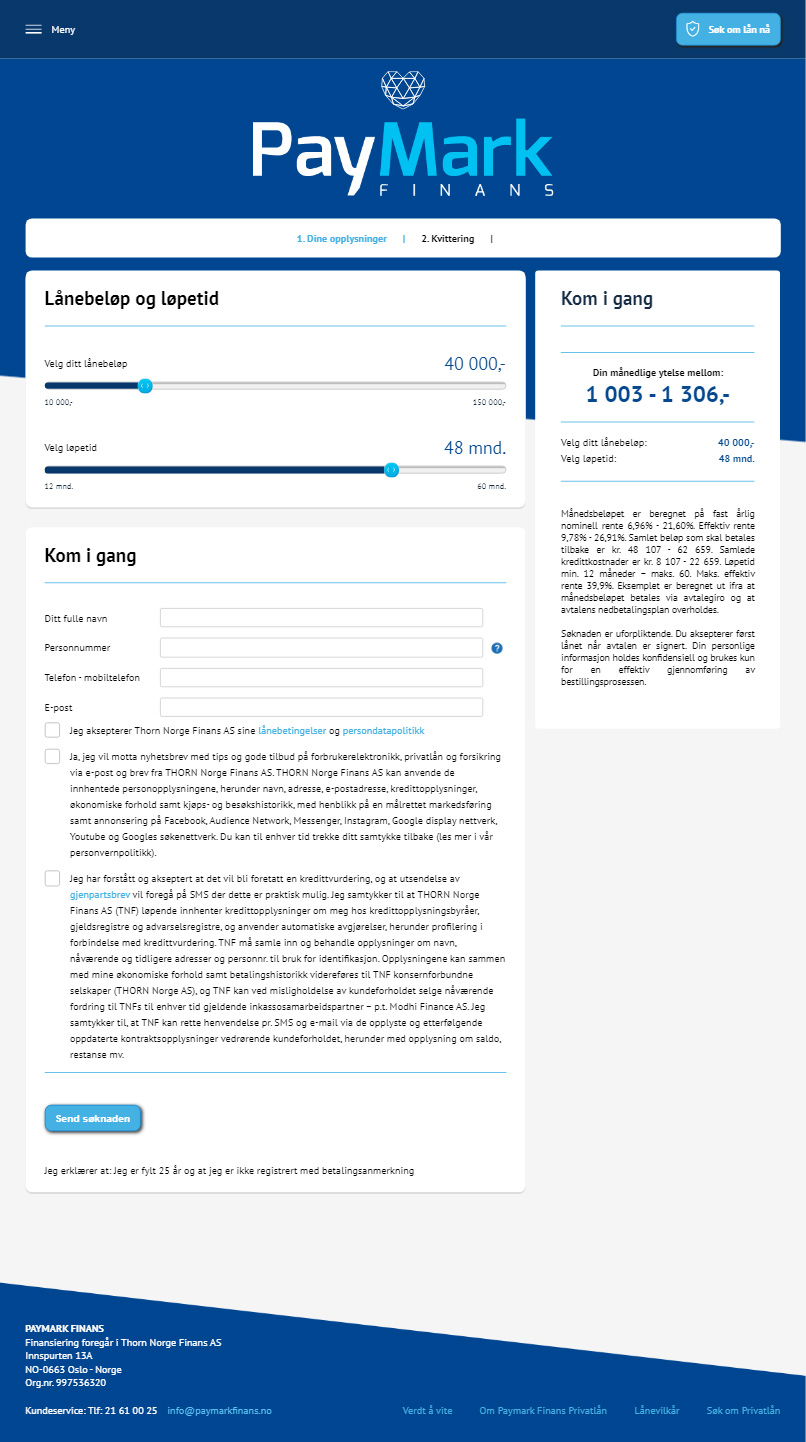 Paymark Finans lånesøknaden