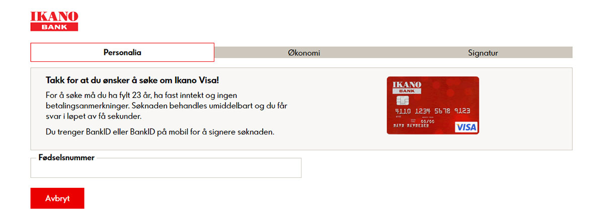 Ikano Visa Søknadskriteriene