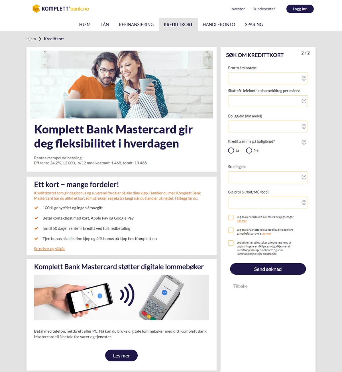 Komplett Bank Søknadsskjema