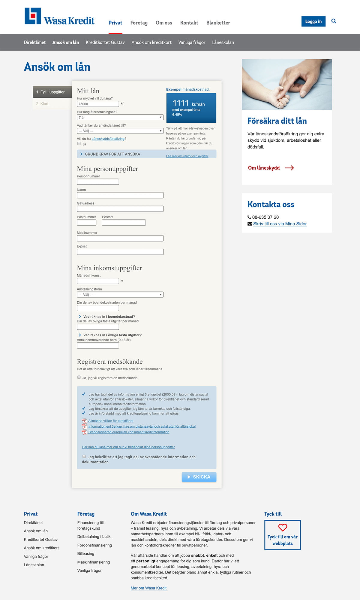 Wasa Kredit ansök om lån