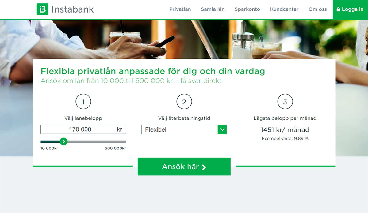 Instabank startsidan